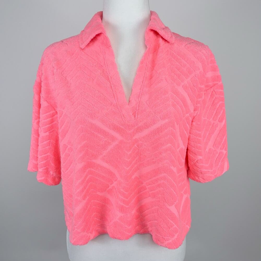 Lilly Pulitzer Belleview Short Sleeve Top Sunrise Coral Lilly Zig Zag Size Small